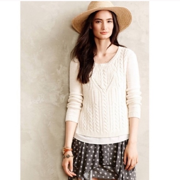 Anthropologie Sweaters - Anthropologie Moth Cable Knit Sweater w/ Sheer Hem